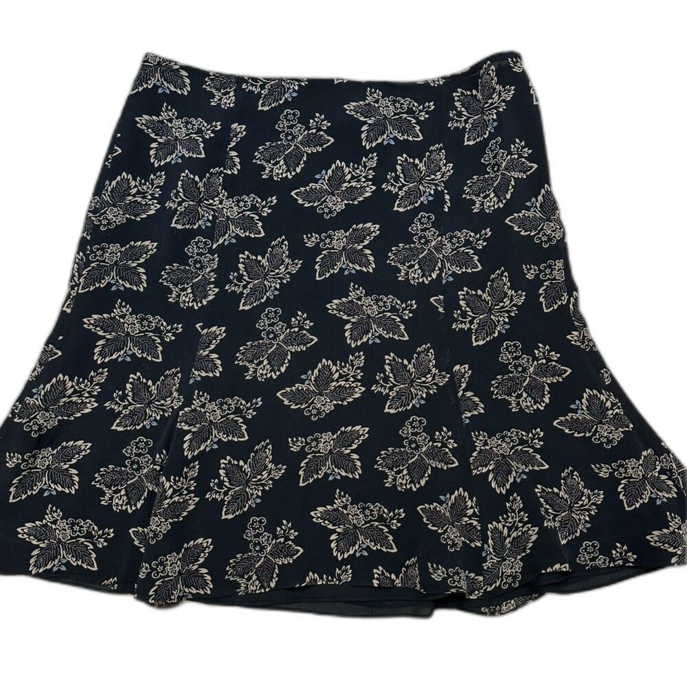 Silk Skirt Classic Botanical Quiet Luxury Feminine Flare Vintage Loft L/XL